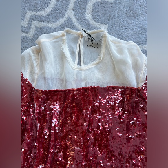 Zara New Sequin Chiffon Dress XS - Picture 3 of 6